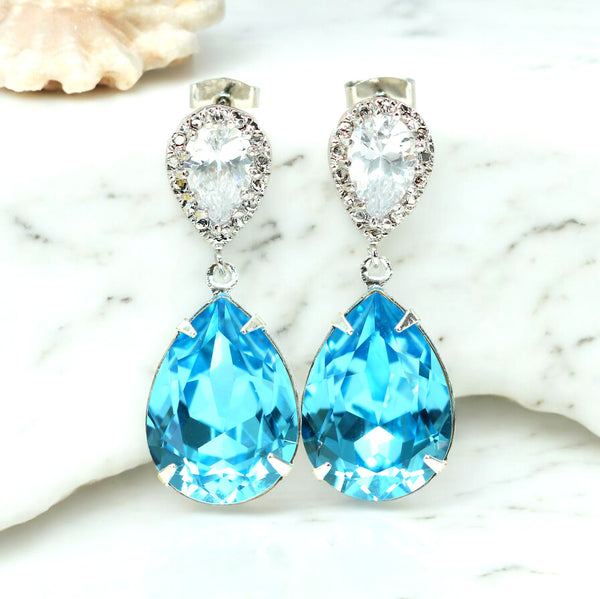 Blue Bridal Earrings Wedding Earrings Something Blue CZ Earrings Blue Wedding Jewelry Dangle Earrings Bridesmaid Gift AQ31P