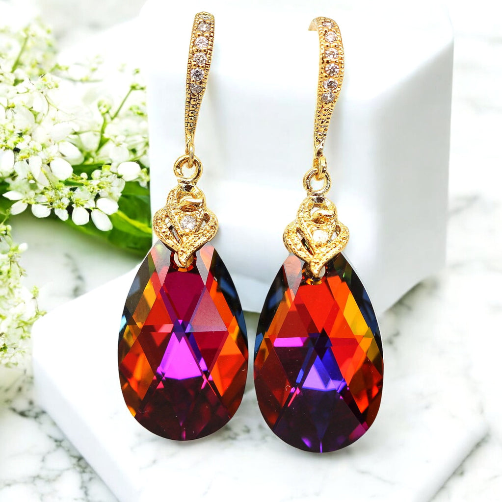 Bridal Earrings Crystal Earrings Teardrop Shape Volcano Crystal 16k Gold plated Hypoallergenic Bridesmaid Earrings Fashion Jewelry VO32H