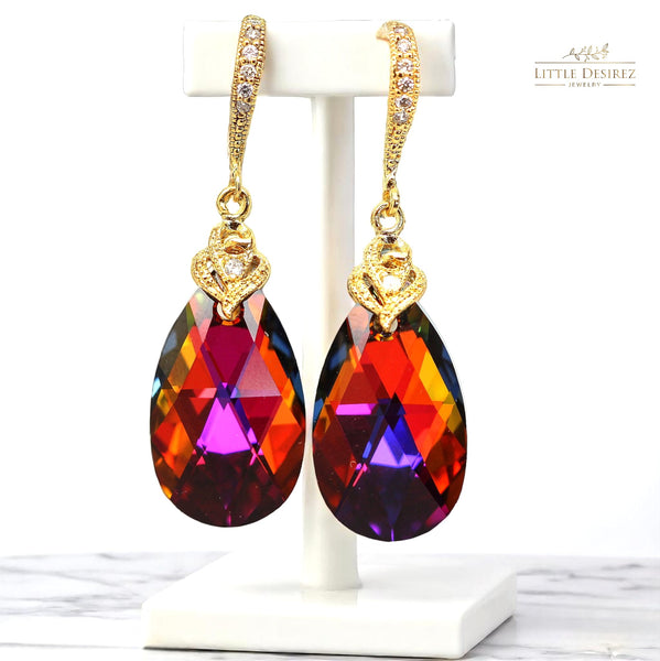 Bridesmaid Gift Volcano Crystal Earrings & Necklace Set Cobalt Purple Orange Cubic Zirconia Jewelry Statement Jewelry VO32JS
