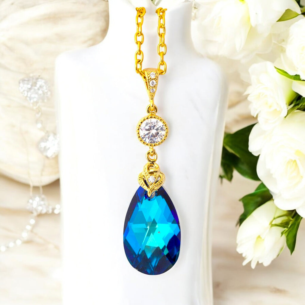 Blue Bridal Necklace Bermuda Blue  Necklace Blue Necklace Bridesmaid Gift Peacock Color Teal Green Blue Wedding Jewelry BB32N