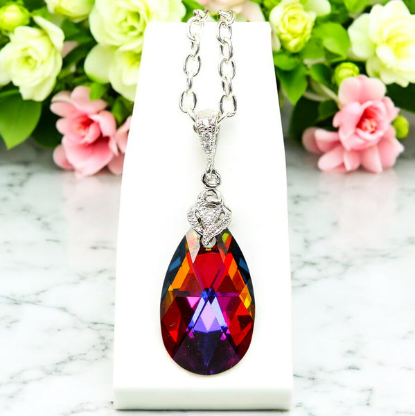 Bridesmaid Gift Volcano Crystal Earrings & Necklace Set Cobalt Purple Orange Cubic Zirconia Jewelry Statement Jewelry VO32JS