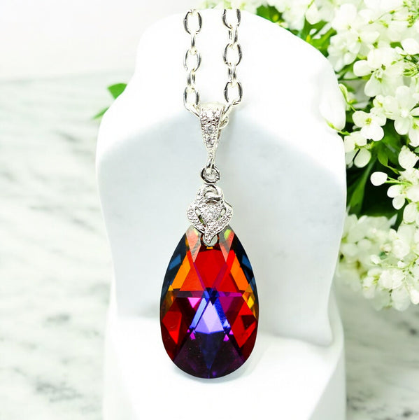 Bridesmaid Gift Volcano Crystal Earrings & Necklace Set Cobalt Purple Orange Cubic Zirconia Jewelry Statement Jewelry VO32JS