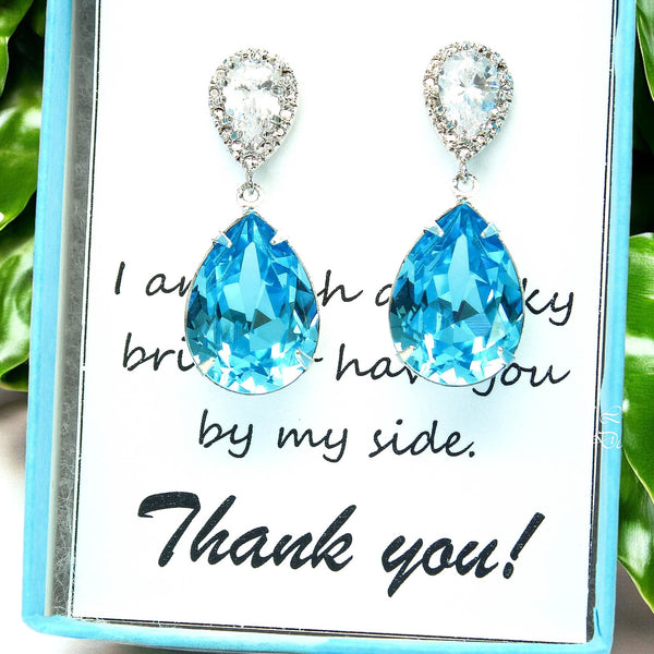 Blue Bridal Earrings Wedding Earrings Something Blue CZ Earrings Blue Wedding Jewelry Dangle Earrings Bridesmaid Gift AQ31P