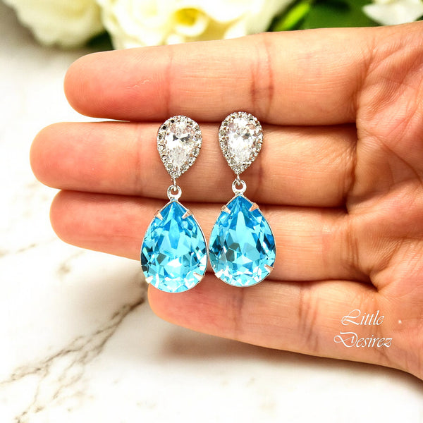 Blue Bridal Earrings Wedding Earrings Something Blue CZ Earrings Blue Wedding Jewelry Dangle Earrings Bridesmaid Gift AQ31P