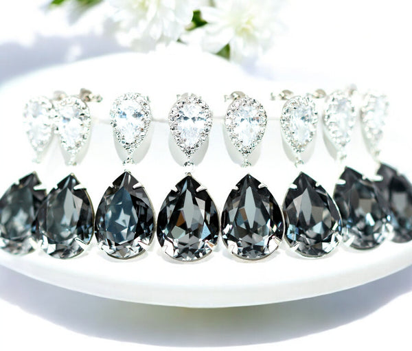 Charcoal Grey Earrings Silver Night Crystal Post Earrings SN31P
