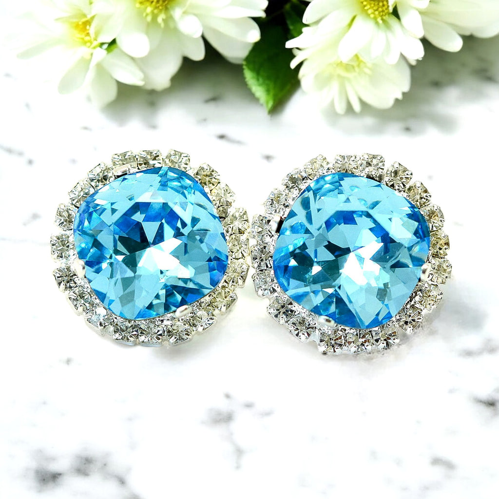 Blue Stud Earrings Large Studs Rhinestone Earrings Bridal Earrings Wedding Earrings Bridesmaid Gifts Blue Earrings Post Earrings AQ50S