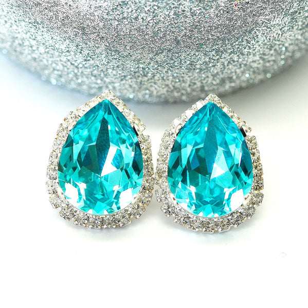 Stud Earrings Turquoise Earrings Blue Rhinestone Earrings Halo Earrings TQ31S