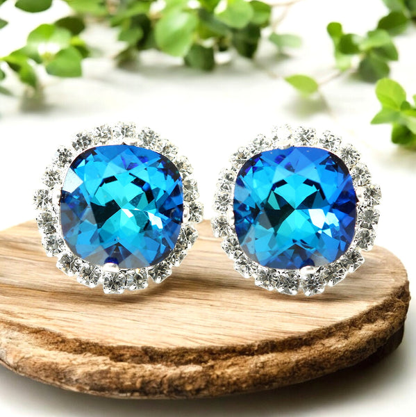 Blue Stud Earrings Blue Bridal Earrings Bridesmaid Earrings Blue Green Teal Earrings Bermuda Blue Earrings Handmade Gift for Her BB50S