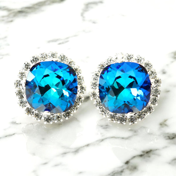 Blue Stud Earrings Blue Bridal Earrings Bridesmaid Earrings Blue Green Teal Earrings Bermuda Blue Earrings Handmade Gift for Her BB50S
