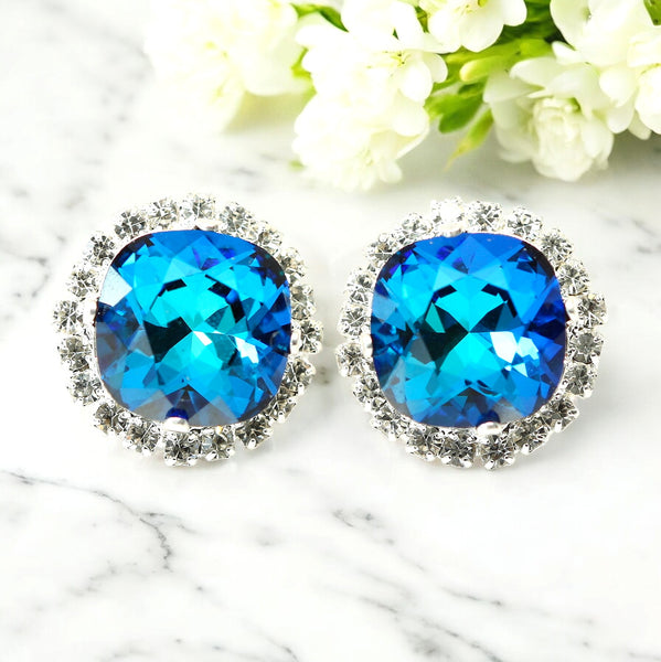 Blue Stud Earrings Blue Bridal Earrings Bridesmaid Earrings Blue Green Teal Earrings Bermuda Blue Earrings Handmade Gift for Her BB50S