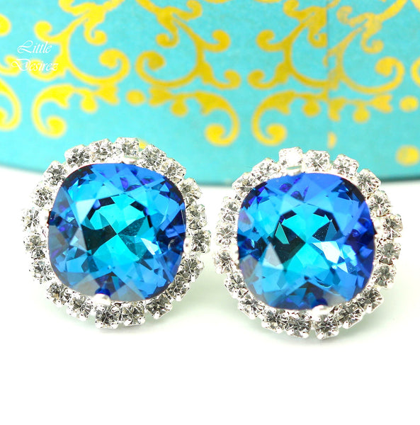 Blue Stud Earrings Blue Bridal Earrings Bridesmaid Earrings Blue Green Teal Earrings Bermuda Blue Earrings Handmade Gift for Her BB50S