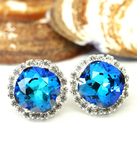Blue Stud Earrings Blue Bridal Earrings Bridesmaid Earrings Blue Green Teal Earrings Bermuda Blue Earrings Handmade Gift for Her BB50S
