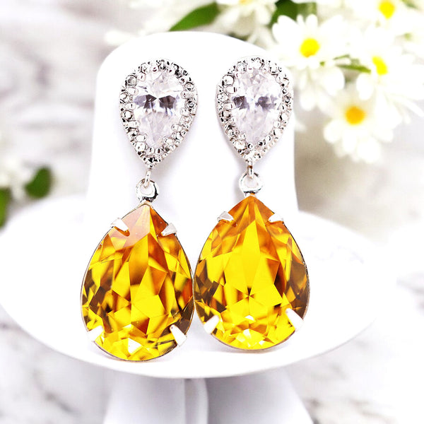 Yellow Earrings Swarovski Earrings Sunflower Sunshine Canary Yellow Bridesmaid Gift LT31P
