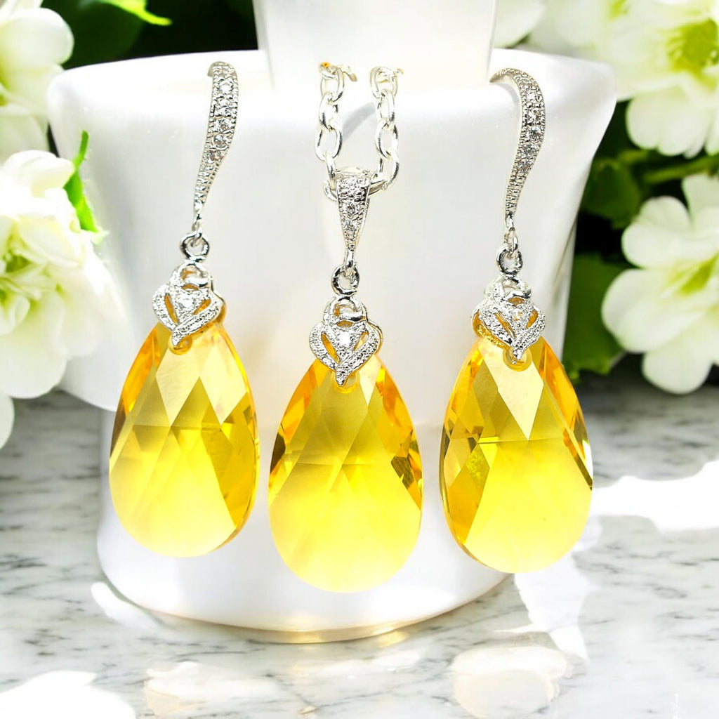 Yellow Jewelry Set Earrings Necklace Set Bridesmaid Gift Lemon Zest Canary Yellow Sunshine Yellow Bridal Jewelry Wedding Jewelry Set LT32JS