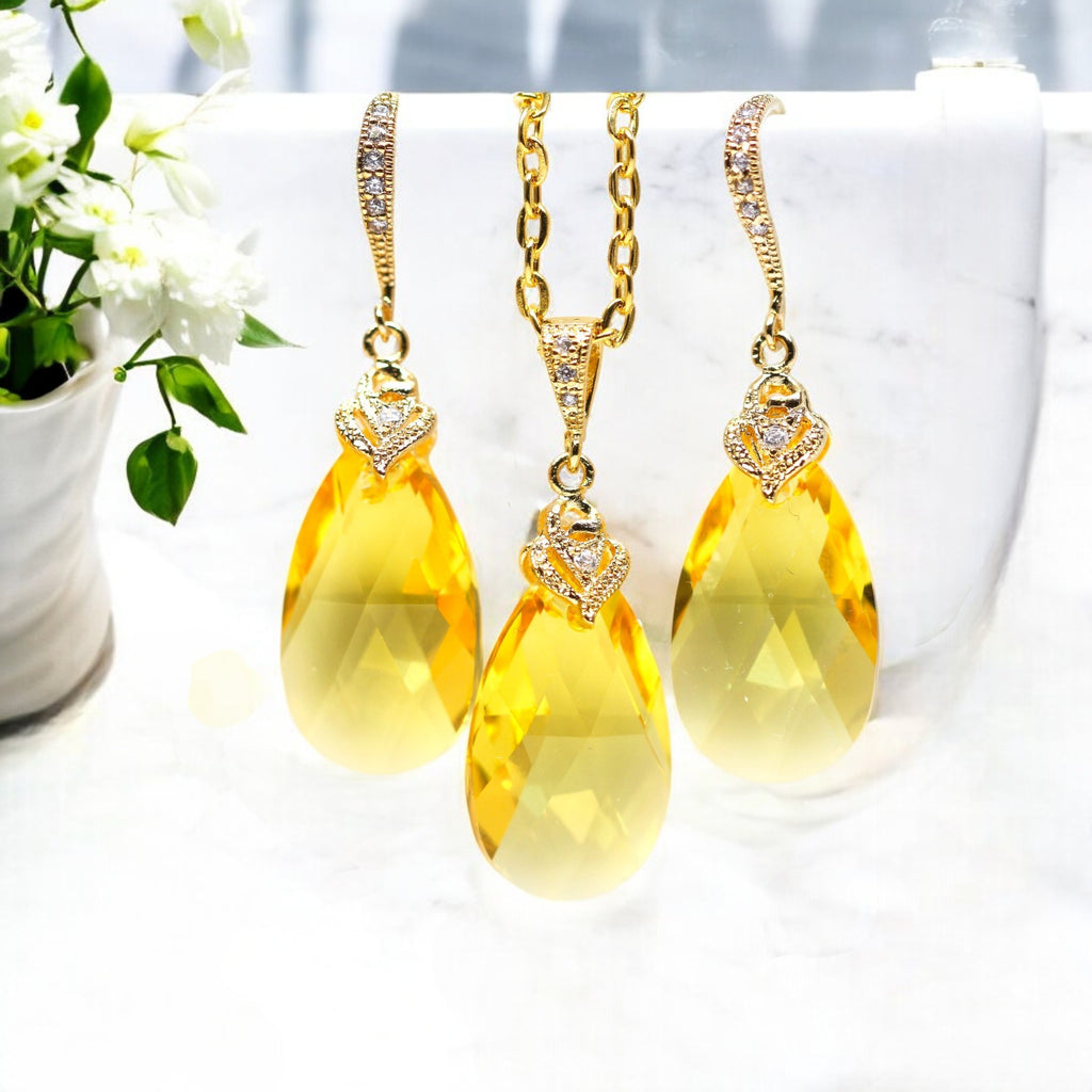 Yellow Jewelry Set Yellow Necklace & Earrings Crystal Earring Bridesmaid Earrings Lemon Zest Canary Yellow Sunshine Yellow LT32JS