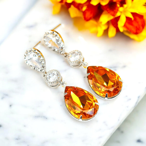 Topaz Earrings Bridal Earrings Long Crystal CZ Earrings Bridesmaid Earrings Chandelier Earrings Wedding Jewelry TO31PC