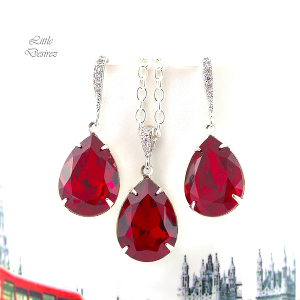 Red Jewelry Set Bridesmaid Gift Earrings and Necklace Set Jewelry Dark Red Earrings Deep Red Earrings Holiday Jewelry SI31JS