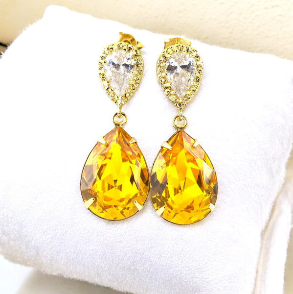 Yellow Earrings Swarovski Earrings Sunflower Sunshine Canary Yellow Bridesmaid Gift LT31P