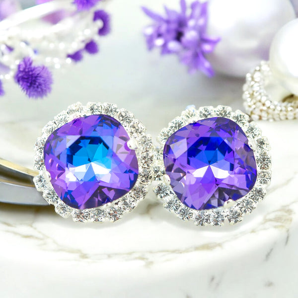 Purple Bridal Earrings Stud Earrings Heliotrope Purple and Blue Earrings Bridesmaid Earrings Wedding Earrings Gift for Her HE50S