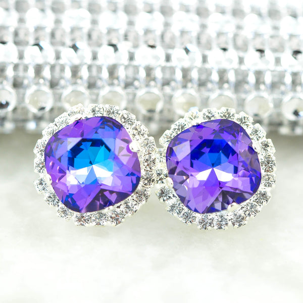 Purple Bridal Earrings Stud Earrings Heliotrope Purple and Blue Earrings Bridesmaid Earrings Wedding Earrings Gift for Her HE50S