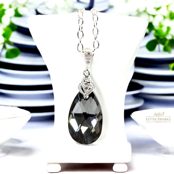 Charcoal Grey Necklace Smoky Grey Necklace  Jewelry Bridesmaid Gift Black Diamond Necklace Black Silver Titanium Gray Sparkly SN32N