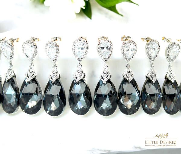 Grey Earrings Charcoal Earrings Gift for Her Bridesmaids Earrings Crystal Earrings Gray Earrings Black Diamond Cubic Zirconia Earrings SN32P