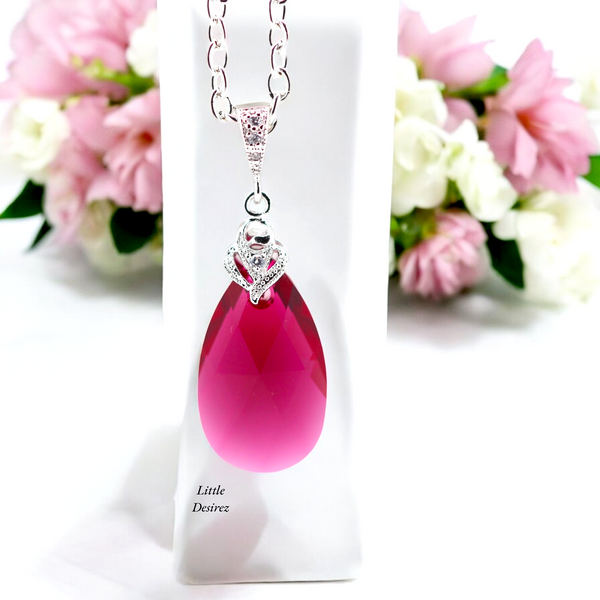 Fuchsia Necklace Bridal Teardrop Necklace  Ruby Necklace Bridesmaid Hot Pink Necklace Cubic Zirconia Necklace Wedding Jewelry RP32N