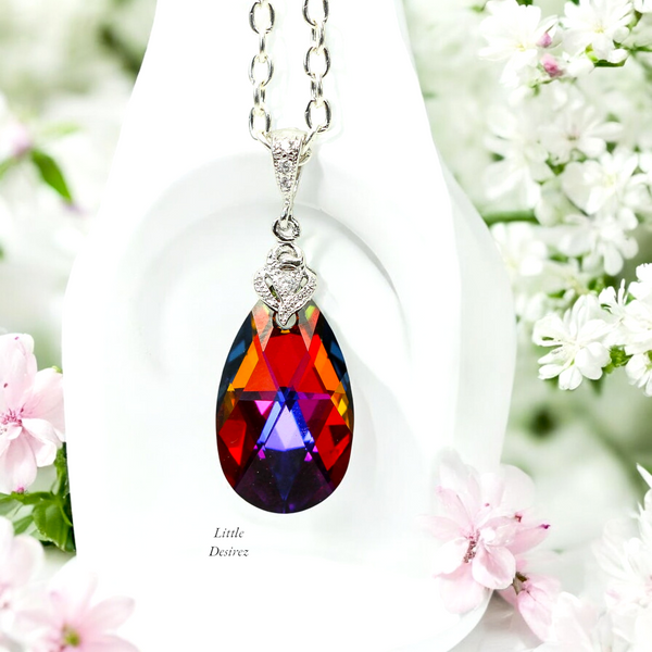 Bridesmaid Gift Volcano Crystal Earrings & Necklace Set Cobalt Purple Orange Cubic Zirconia Jewelry Statement Jewelry VO32JS