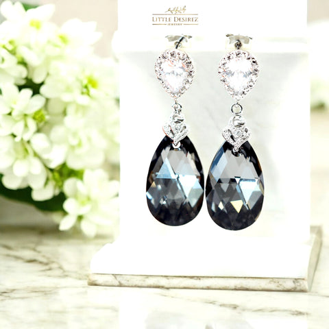 Grey Earrings Charcoal Earrings Gift for Her Bridesmaids Earrings Crystal Earrings Gray Earrings Black Diamond Cubic Zirconia Earrings SN32P