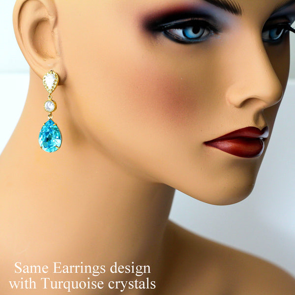 Emerald Green Earrings Gold & Green Earrings  Crystal Teardrop Bridesmaid Earrings Holiday Jewelry Gift Dark Green Earrings EM31PC