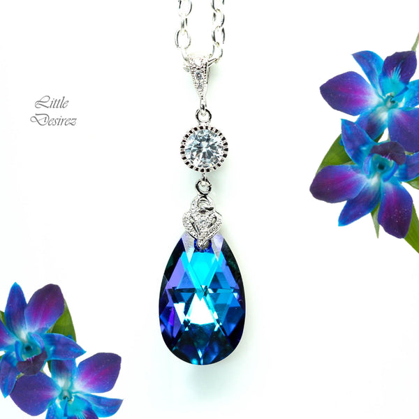 Purple Necklace Pear Bridal Jewelry Dainty Necklace Necklace Bridesmaid Purple Blue Jewelry Peacock Wedding Gift for Her HE32N