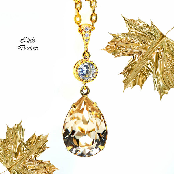 Champagne Necklace Silk Necklace Bridal Necklace Bridesmaid Necklace Nude Color  Crystal Wedding Jewelry Sparkly Pendant CH31N