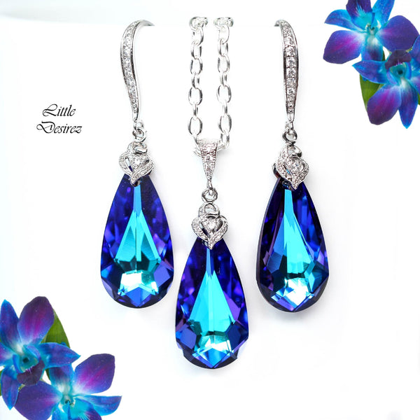 Purple Bridal Jewelry Set  Crystal Bridesmaid Jewelry Wedding Jewelry Prom Jewelry Crystal Jewelry Silver Color Jewelry HE33JS