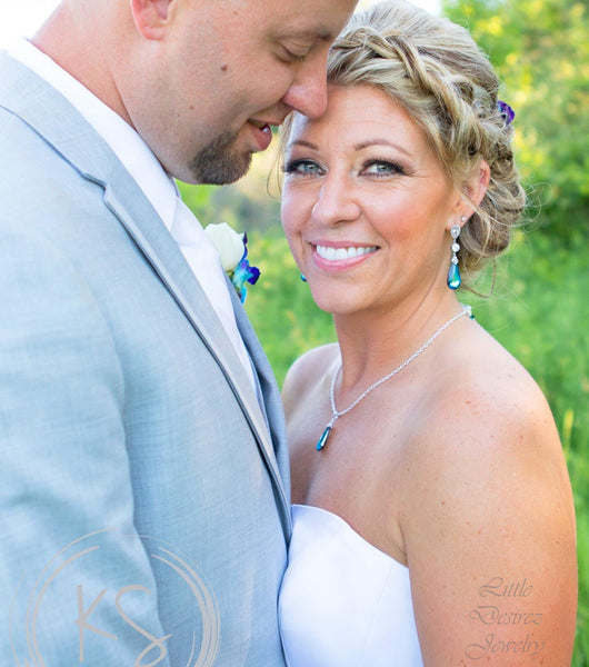 Blue Earrings Blue and Green Earrings Teardrop Earrings Bridal Earrings Bridesmaid Gift Blue Green Teal Peacock Cubic Zirconia BB33JS