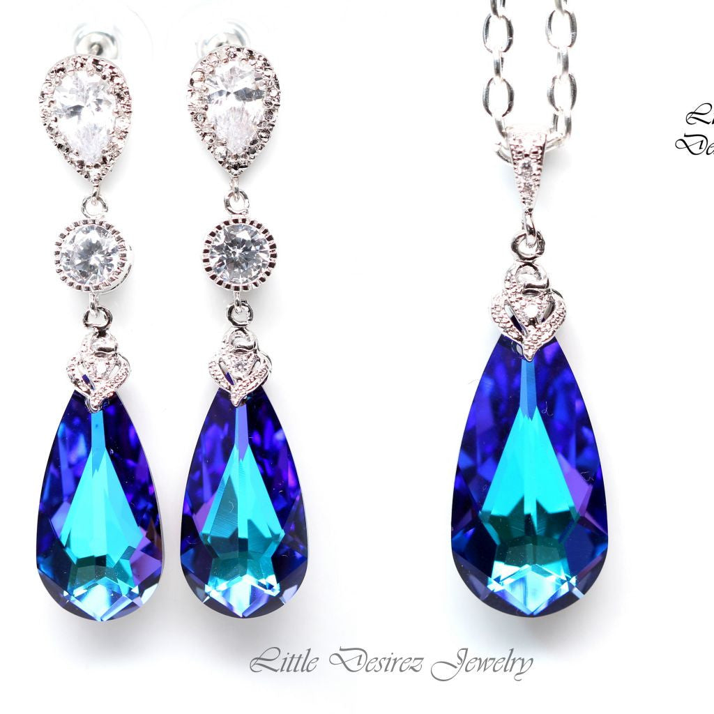 Earrings and Necklace Jewelry Set  Heliotrope Crystal Teardrop Jewelry Bridal Jewelry Set Wedding Jewelry Bridesmaid Gift HE33JS