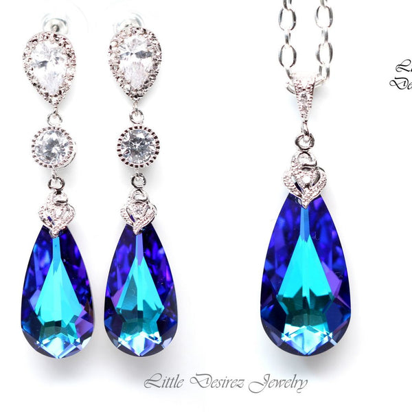 Earrings and Necklace Jewelry Set  Heliotrope Crystal Teardrop Jewelry Bridal Jewelry Set Wedding Jewelry Bridesmaid Gift HE33JS