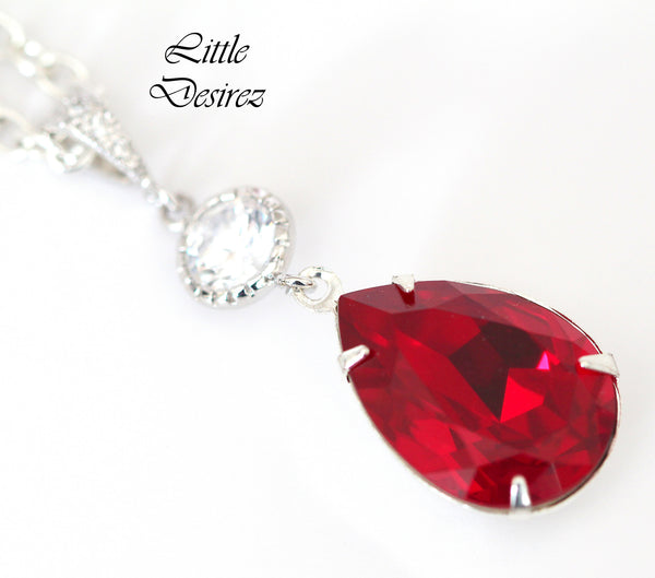 Red Necklace  Crystal Pendant Necklace Siam Necklace Ruby Necklace Garnet Necklace Bridal Party Jewelry Holiday Jewelry SI31N