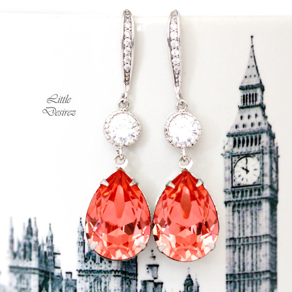 Coral Earrings Peach Bridal Earrings Rose Peach Earrings Bridesmaid Earrings Coral & Peach Cubic Zirconia Sterling Silver CO31HC