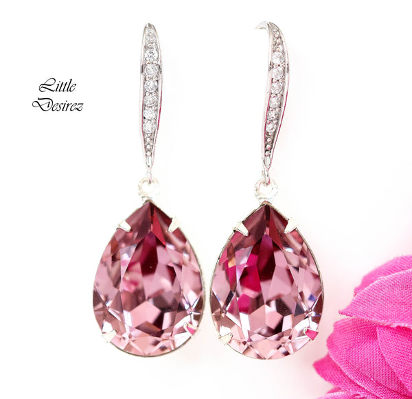 Blush Pink Earrings Antique Pink Crystal Earrings Vintage Pink Earring Mauve Pink Earring Teardrop Earring Bridesmaid Gift BP31H