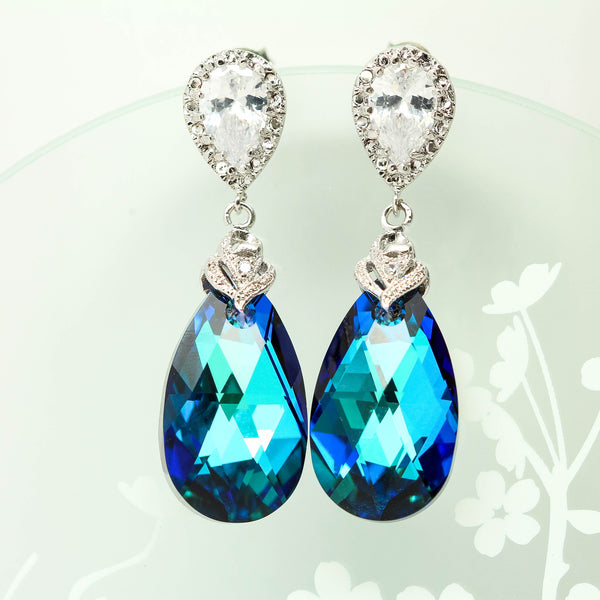Blue Bridal Earrings Blue Navy Earrings Peacock Earrings CZ Earrings Bridesmaid Earrings Bridesmaid Gift Wives Gift Ideas Gift for Her BB32P