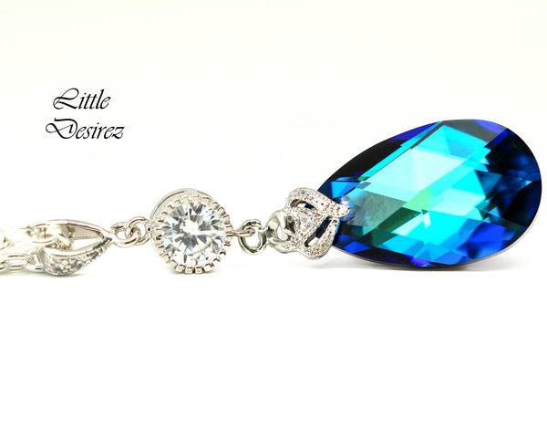 Bridal Necklace Bermuda Blue  Crystal Necklace Blue Necklace Bridesmaid Blue Necklace Blue Pendant Necklace Silver Necklace BB32N