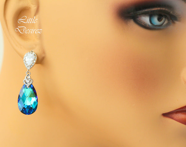 Blue Bridal Earrings Blue Navy Earrings Peacock Earrings CZ Earrings Bridesmaid Earrings Bridesmaid Gift Wives Gift Ideas Gift for Her BB32P