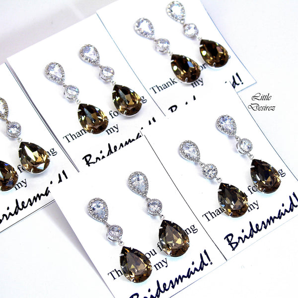 Brown Earrings Gift for Her Gold Earrings Bridesmaid Earrings Long Earrings Bridesmaid Gift  Earring Crystal Earrings GB31PC