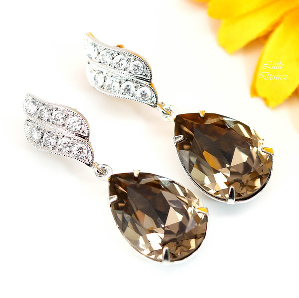 Brown Earrings Crystal Earrings Bridesmaid Earrings Bridal Earrings  Earrings Taupe Jewelry Nude Jewelry Dangle Earrings GB31PC