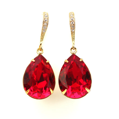 Red Gold Earrings Dark Red Earrings Deep Red Earrings Crimson Earrings Bridesmaids Earrings Sparkly Wedding Earrings SI31H