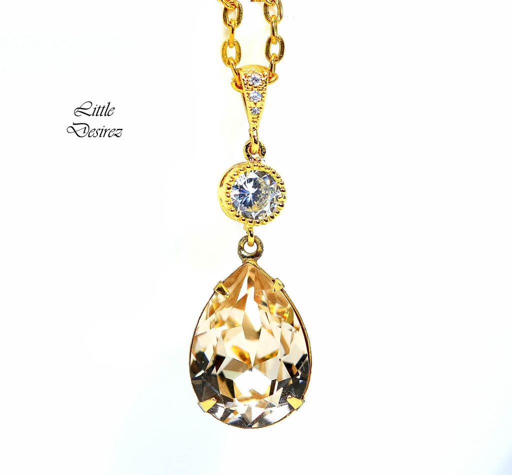 Champagne Necklace Silk Necklace Bridal Necklace Bridesmaid Necklace Nude Color  Crystal Wedding Jewelry Sparkly Pendant CH31N