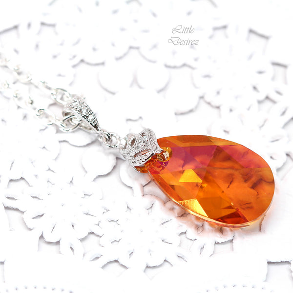 Astral Pink Necklace Orange Necklace Orange and Pink Fuchsia Bridesmaid Gift Silver Necklace Teardrop Pendant Dual Colors AP32N
