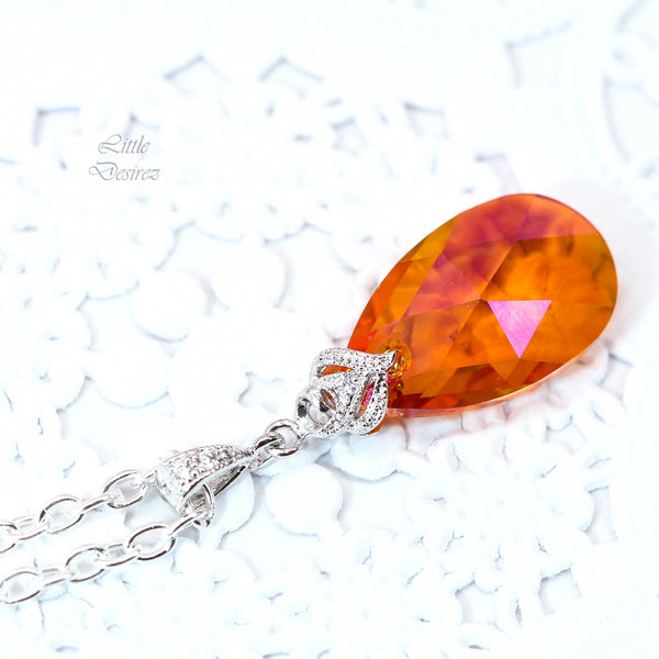Astral Pink Necklace Orange Necklace Orange and Pink Fuchsia Bridesmaid Gift Silver Necklace Teardrop Pendant Dual Colors AP32N