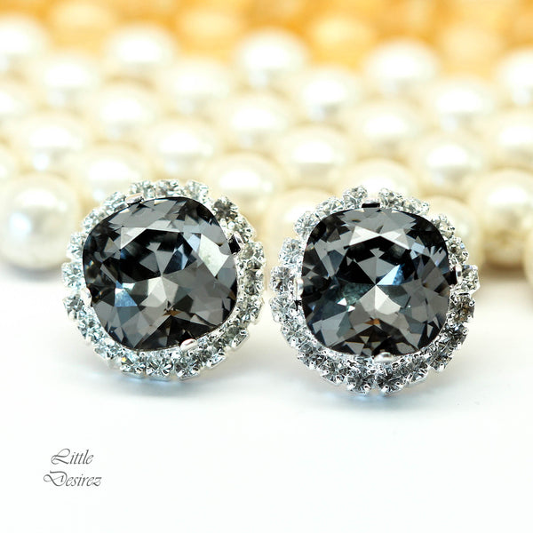 Grey Earrings  Bridesmaid Earrings Silver Night Earrings Charcoal Grey Earrings Black Diamond Earrings Smoky Grey Earrings SN50S