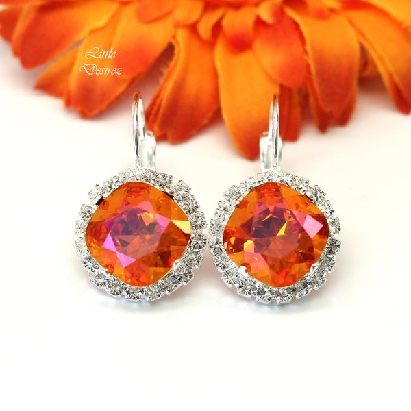 Lever back Earrings Crystal Earrings Orange Earrings Bridesmaid Earrings Gift for Her AP50L